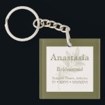 Personalized Bridesmaid<br><div class="desc">Thank your bridal party with this elegant personalized bridesmaid keychain, featuring a custom name design framed with a timeless green border. This thoughtful keepsake makes a beautiful and practical gift for bridesmaids, maid of honor, or any special member of your wedding party. The minimalist design pairs a classic neutral background...</div>