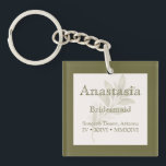 Personalized Bridesmaid<br><div class="desc">Thank your bridal party with this elegant personalized bridesmaid keychain, featuring a custom name design framed with a timeless green border. This thoughtful keepsake makes a beautiful and practical gift for bridesmaids, maid of honor, or any special member of your wedding party. The minimalist design pairs a classic neutral background...</div>