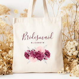 Personalized Bridesmaid Floral Burgundy Blush Tygkasse