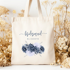 Personalized Bridesmaid Floral Dusty Blue Script Tygkasse