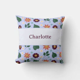 Personalized Bright Blue Colorful Floral Name Kudde