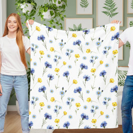 Personalized Bright Wildflower Poppy Cornflower Fleecefilt