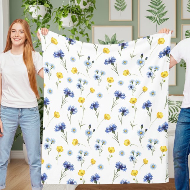 Personalized Bright Wildflower Poppy Cornflower Fleecefilt (Skapare uppladdad)