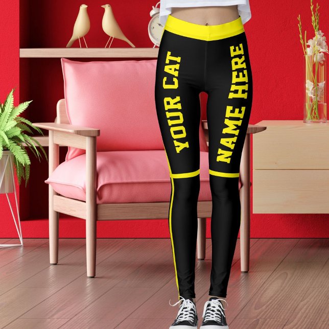 Personalized Bright Yellow Black Stripes Cat Names Leggings (Skapare uppladdad)