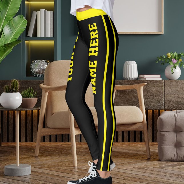 Personalized Bright Yellow Black Stripes Pet Names Leggings (Skapare uppladdad)
