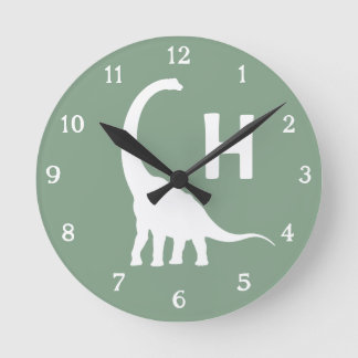 Personalized Brontosaurus Kids Wall Clock Sage Gre Rund Klocka