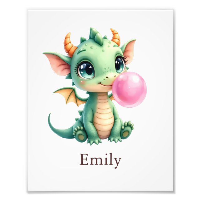 Personalized Bubblegum Dragon Kids Room Wall Art Fototryck (Framsidan)