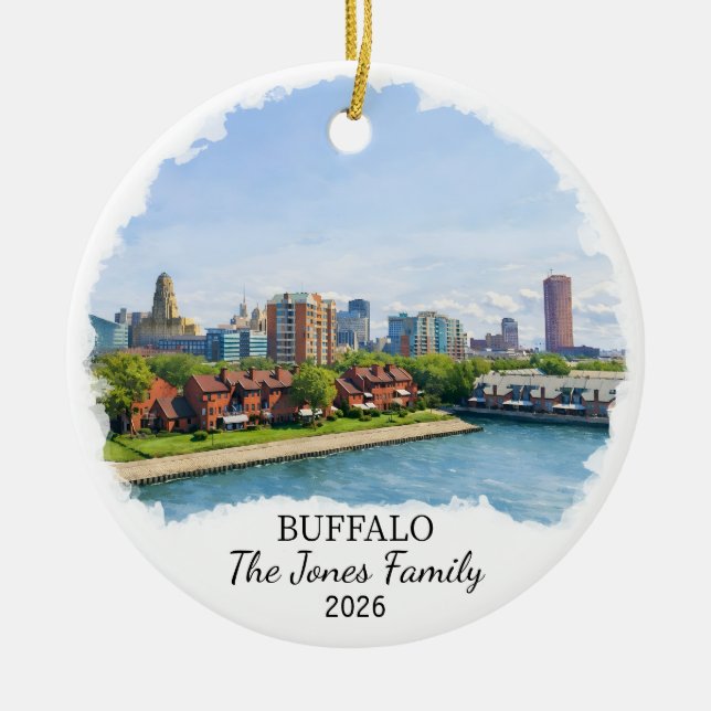 Personalized Buffalo Ornament, Custom New York Julgransprydnad Keramik (Framsidan)