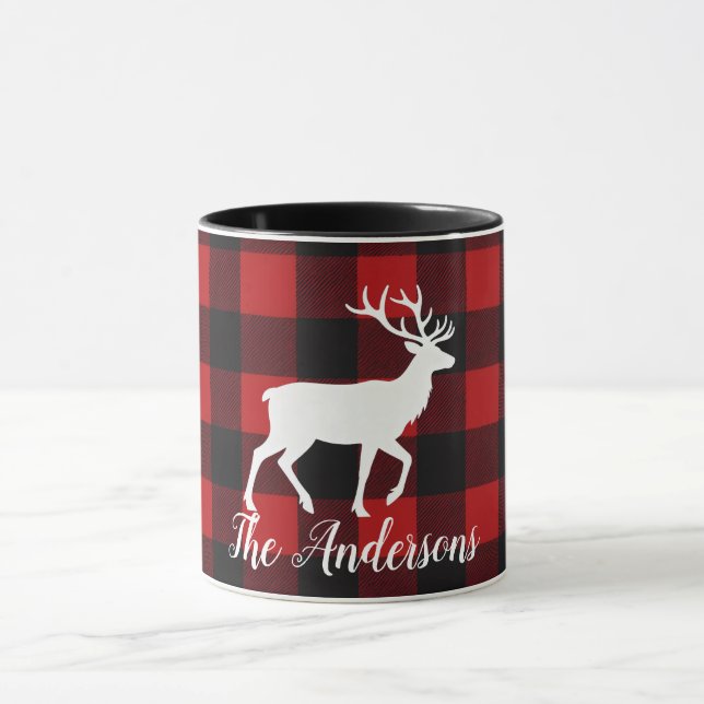 Personalized Buffalo Plaid Deer Family Name Mug Gi Mugg (Center)