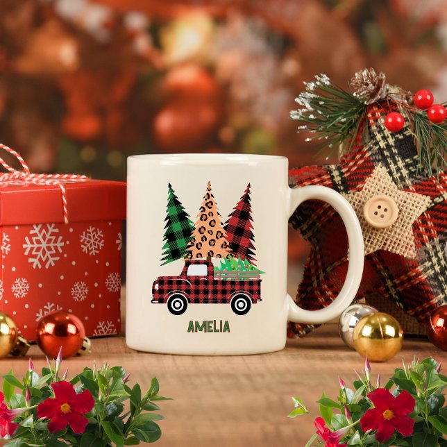 Personalized Buffalo Plaid Truck  Kaffemugg (Skapare uppladdad)