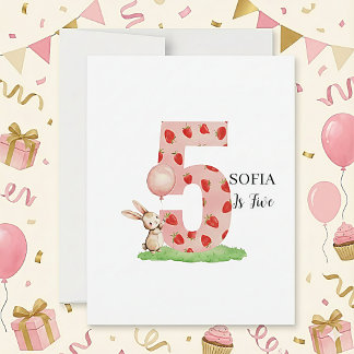Personalized Bunny 5th Birthday Card for Girls Julkort