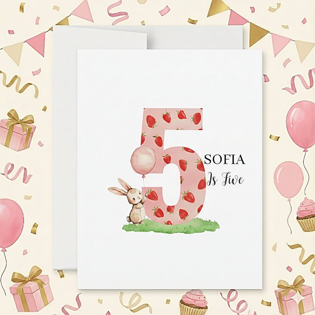 Personalized Bunny 5th Birthday Card for Girls Julkort (Skapare uppladdad)
