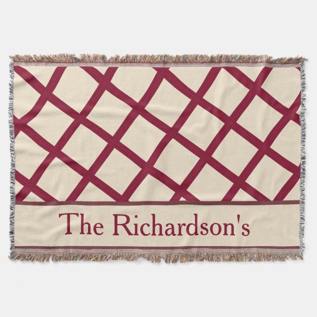 Personalized Burgundy Cream Lattice Elegant Chic Filt (Framsidan)