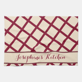 Personalized Burgundy Cream Lattice Elegant Chic Kökshandduk