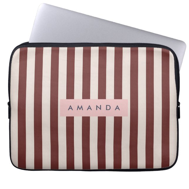 Personalized Burgundy & Ivory Stripe Laptop Fodral (Framsidan)