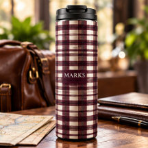 Personalized Burgundy Plaid Custom Name Vintage