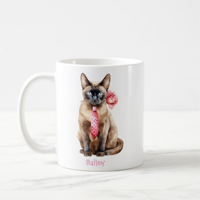 Personalized Burmese Cat Valentine's Day Kaffemugg (Vänster)