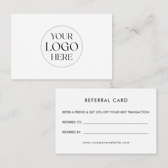 Personalized Business Logo Simple Referral Card Visitkort (Fram/baksida)