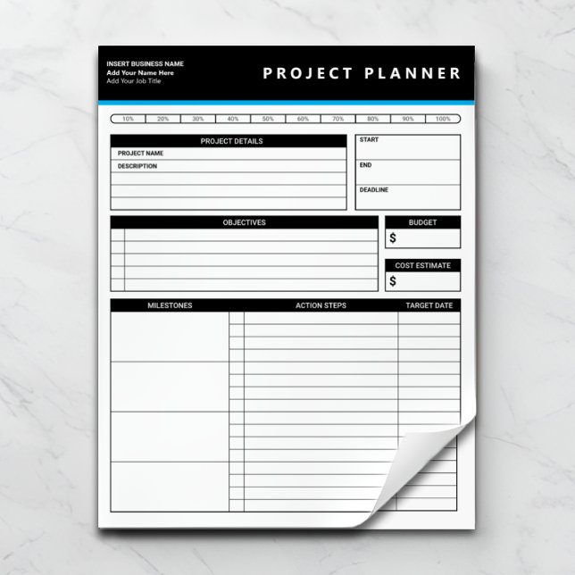 Personalized Business Project Planner Notepad Anteckningsblock (Skapare uppladdad)