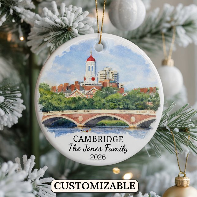 Personalized Cambridge Ornament, Massachusets Julgransprydnad Keramik (Skapare uppladdad)