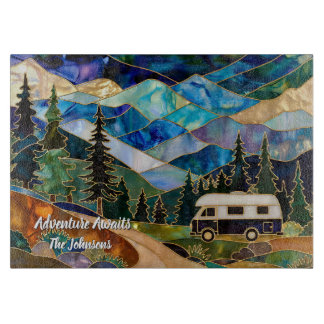 Personalized Camper Glass Cutting Board Adventure