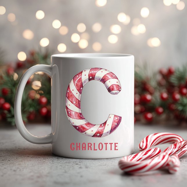 Personalized Candy Cane Monogram Christmas C Kaffemugg (Personalized Candy Cane Monogram Christmas C Coffee Mug)