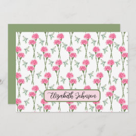 Personalized Carnation Floral Botanical Note Card Anteckningskort