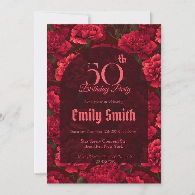 Personalized Carnation Themed Custom Birthday Inbjudningar (Framsida)