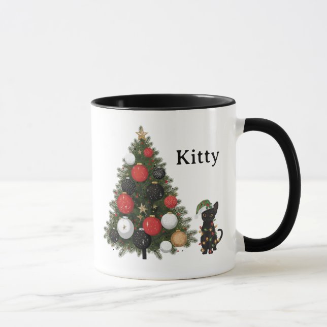 Personalized Cat & Christmas Tree Coffee Mug Mugg (Höger)