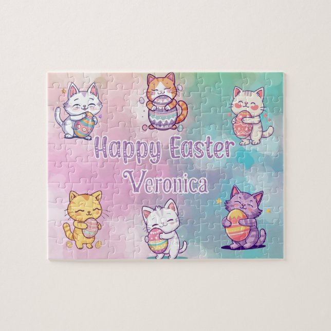 Personalized Cat Happy Easter Pussel (Horisontell)