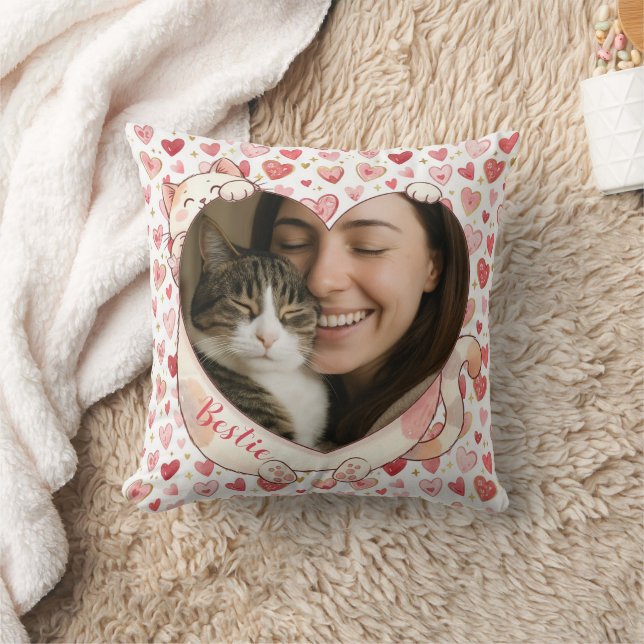 Personalized Cat Heart Photo Pillow | Pet Lovers Kudde (Filt)