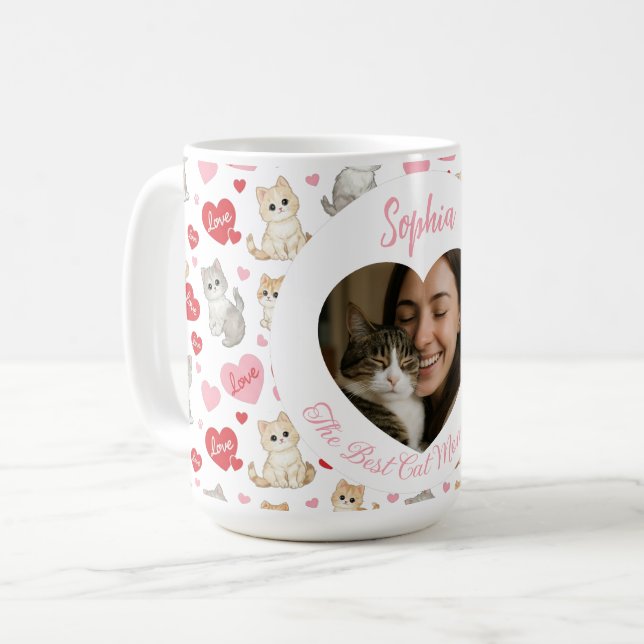 Personalized Cat Mom Mug | Custom Photo and Name Kaffemugg (Framsida vänster)
