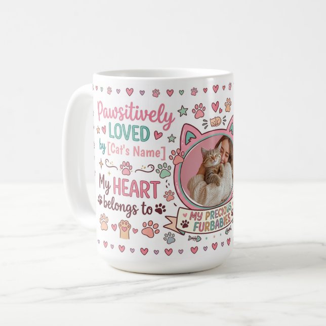 Personalized Cat Mom Photo & Cat's name  Kaffemugg (Framsida vänster)