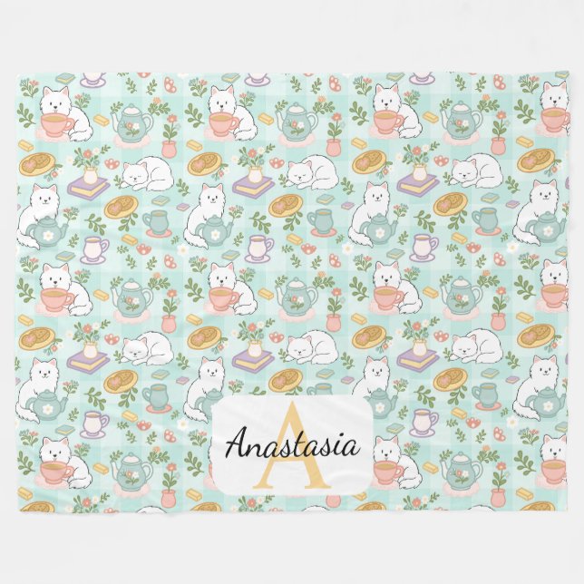 Personalized  Cat Monogram Name Pastel High Tea Fleecefilt (Framsidan (Horisontell))
