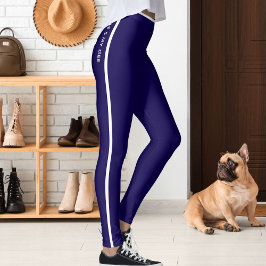 Personalized Cat Pet Dark Blue White Stripes Gift Leggings