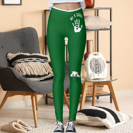 Personalized Cat Pet Forest Green White Stripes Leggings