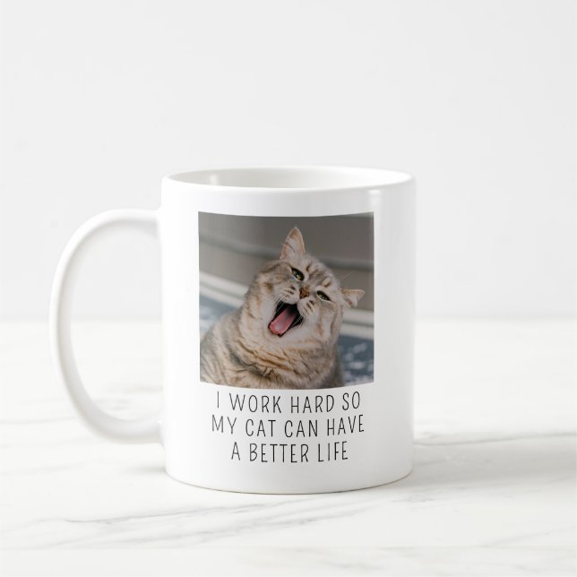 Personalized Cat Photo Custom Caption Funny Pet Kaffemugg (Vänster)