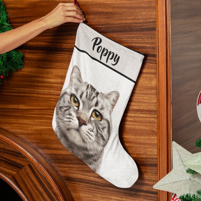Personalized Cat Photo & Name Christmas Stocking  Stor Julstrumpa (Skapare uppladdad)