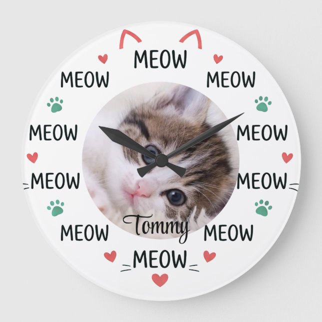 Personalized Cat Photo & Name Wall Clock Stor Klocka (Framsida)