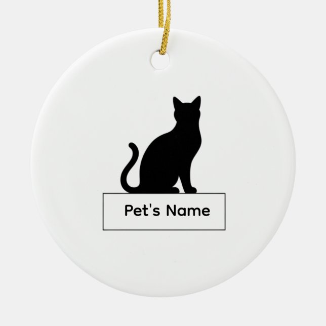 Personalized Cat Silhouette Christmas Pet Name Julgransprydnad Keramik (Framsidan)
