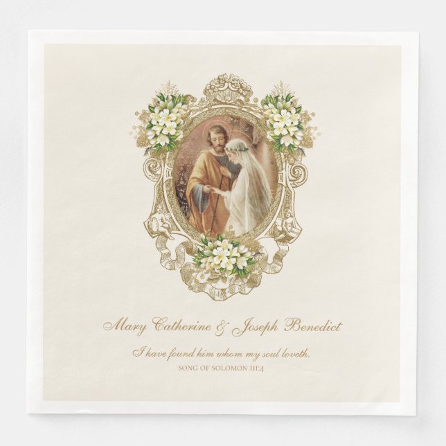 Personalized Catholic Wedding Napkins w/Scripture Pappersservett (Framsida)