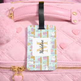 Personalized Cats Library Book Girl Mint Green Bagagebricka