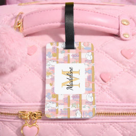 Personalized Cats Library Book Girl Pink School Bagagebricka