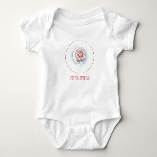 Personalized Celestial Rose & Moon Baby Bodysuit - T Shirt (Framsida)