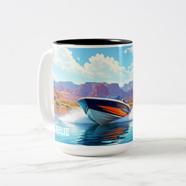 Personalized Ceramic Coffee Mug Fun Boat Theme Två-Tonad Mugg (Framsida vänster)