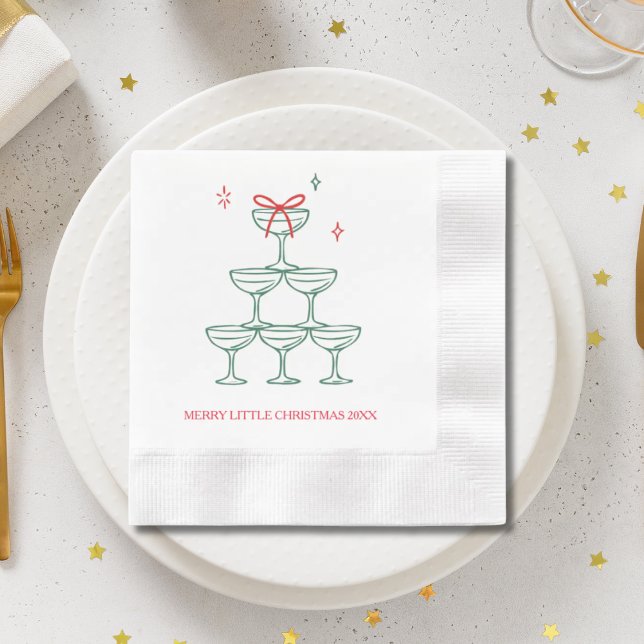 Personalized Champagne Retro Christmas Cocktail Pappersservett (Personalized Champagne Retro Christmas Cocktail Napkins
)