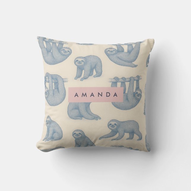 Personalized Charming Elegant Blue Sloth Pattern Kudde (Framsida)