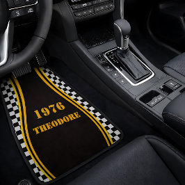 Personalized Checkerboard Yellow Stripe Year Name Bilmatta