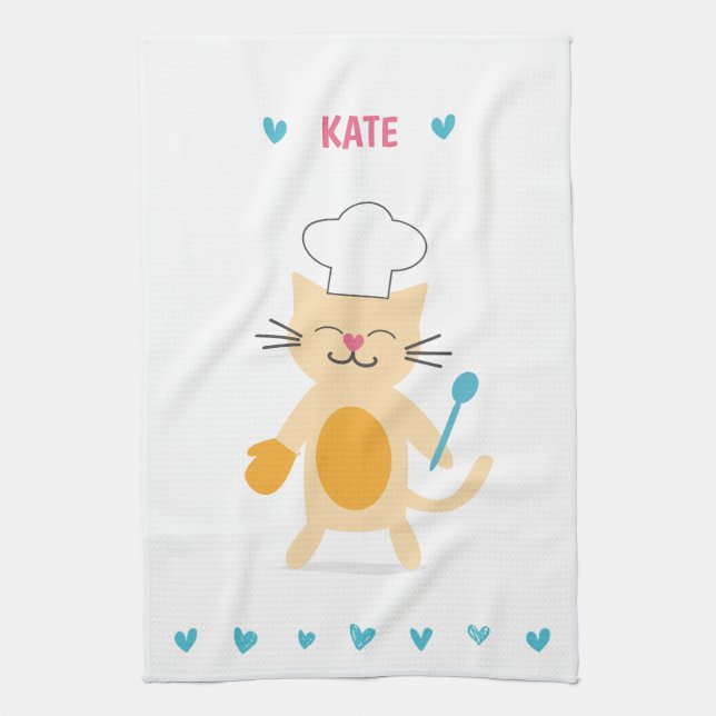Personalized Chef Cat Kitchen Towel Kökshandduk (Vertikal)