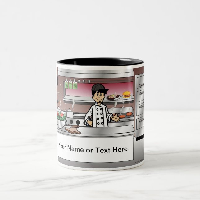 Personalized Chef, with hat - Male Cartoon Två-Tonad Mugg (Center)